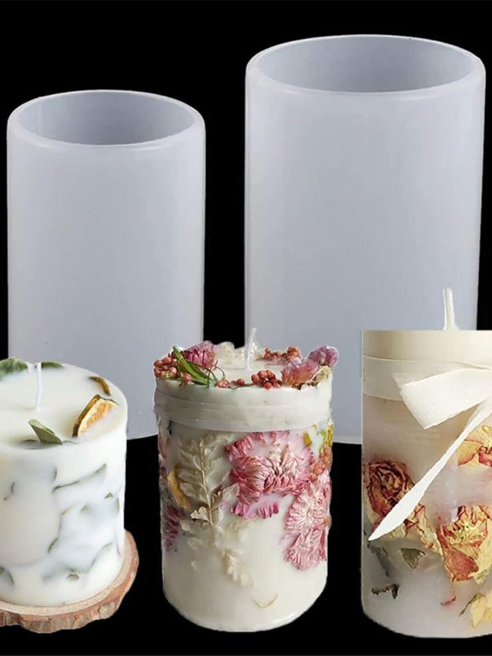 2 Pack Cylinder & Round Candle Molds - 2 Size Style - 3D Silicone Molds for Resi